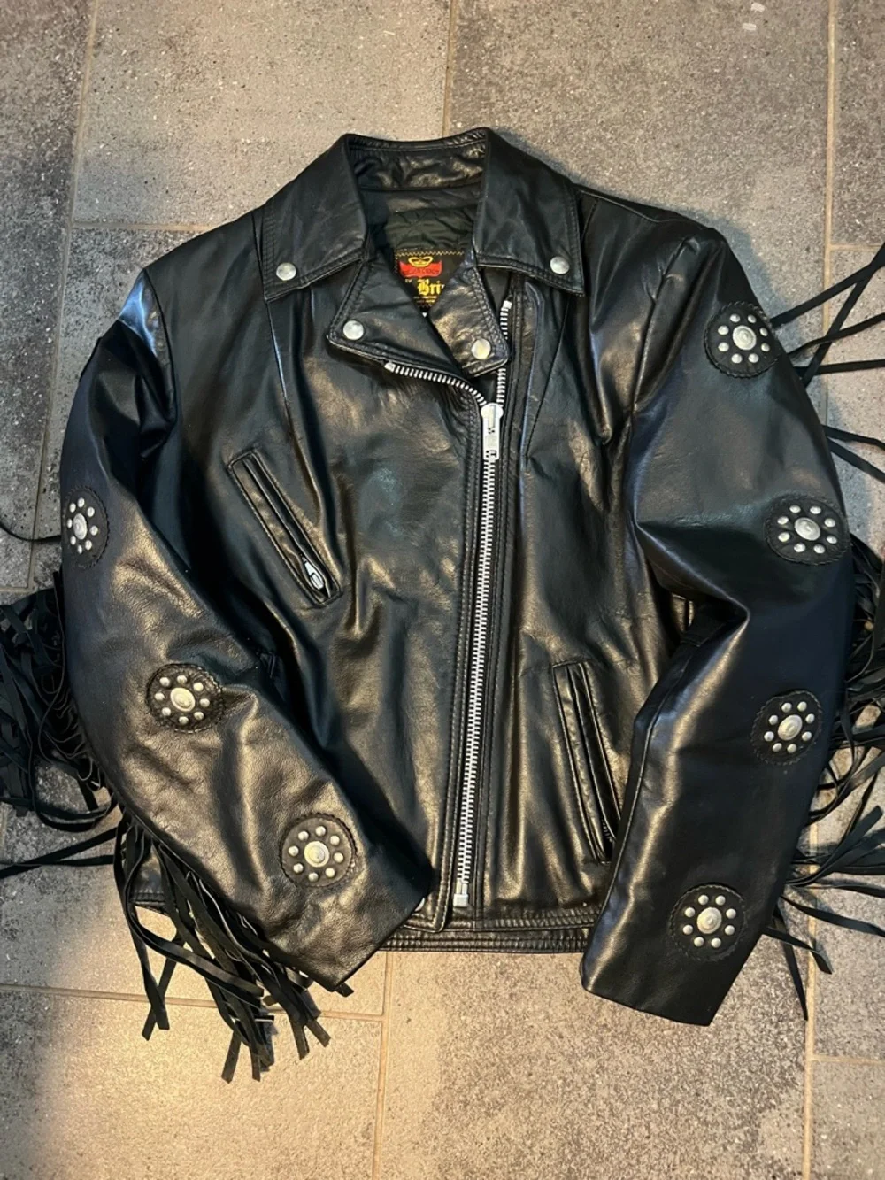 Bristol Golden Crown Black Leather Fringe Western/Biker Jacket. Size M. EUC - Picture 6 of 16